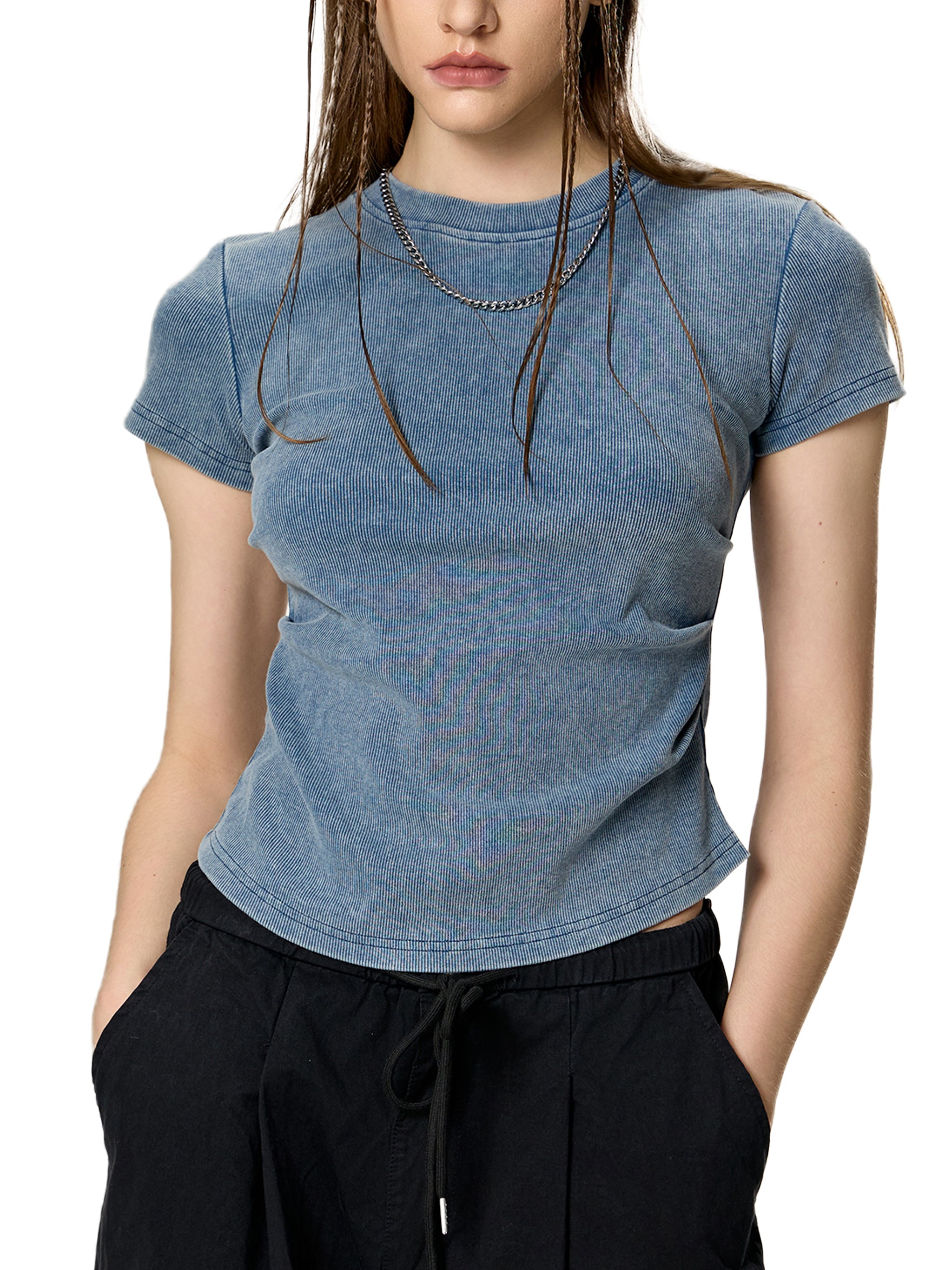 Vintaged-Wash Bodycon Cotton T-Shirt